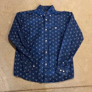 Ariat Boys Longhorn Skull Blue Button Down Western Shirt
